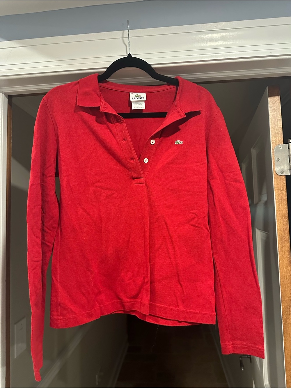 Lacoste Red Long-Sleeve V-Neck Polo Top
